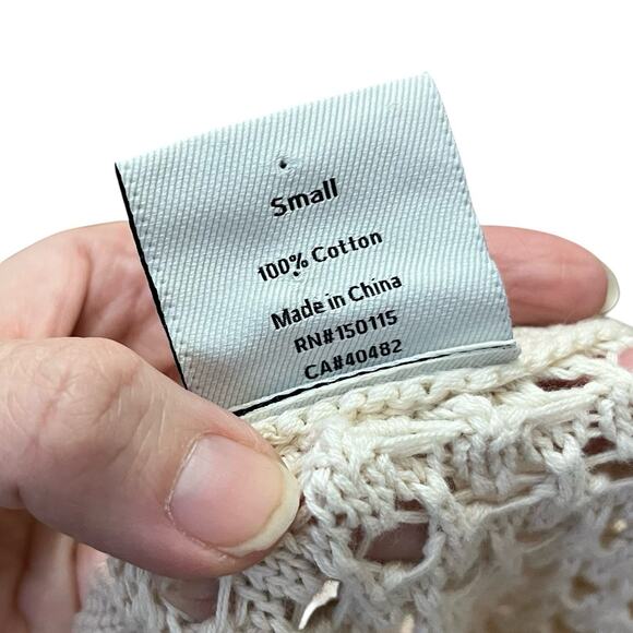 Varley Sidra Open Knit Cardigan Small Oversized Short Sleeve Button Down Beige - Picture 5 of 7